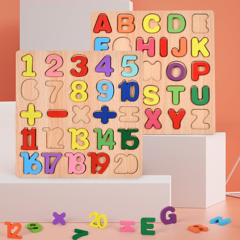 Wooden Children'S Early Education Building Blocks Alphanumeric Shape Color Cognitive Kindergarten Puzzle Board Matching Educational Toys - Image 3